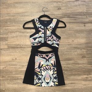 Paper Hearts Geometric Cutout Mini Dress Size 8 Black Pastel Bodycon